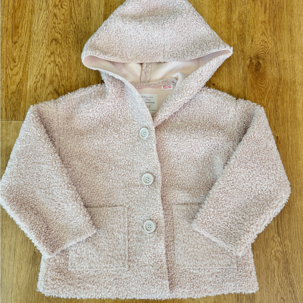 Zara Baby Girl-Cozy Pink Hooded Sherpa Coat. 2T/3T